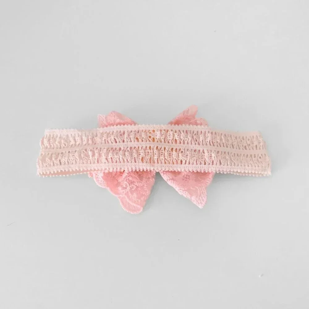NWT Pretty Boutique Girls Beaded Lace Bow Headband Cute Hair Accessories Peach